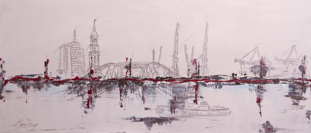 Hamburg Speicherstadtbrücke mit Schlepper - 160 x 70cm