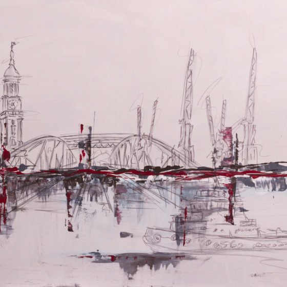 Hamburg Speicherstadtbrücke mit Schlepper - 160 x 70cm