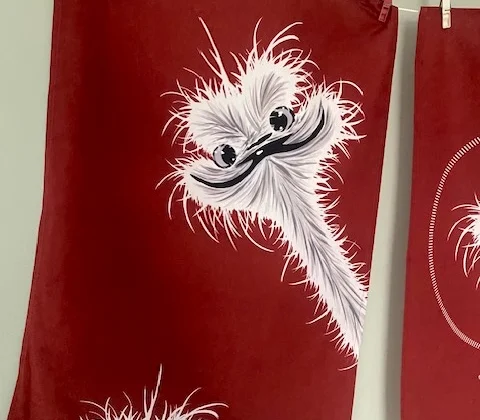 Bick Börd Geschirrtücher in rot mit weissem Bick Börd Aufdruck.